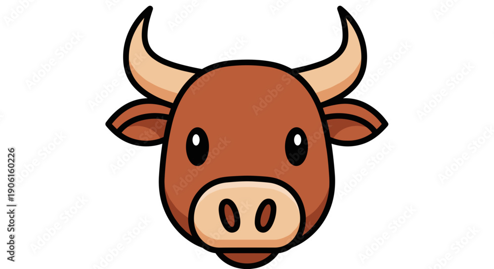 Obraz premium Cartoon Cow Head with Horns Illustration.