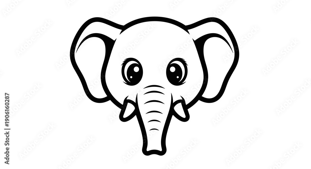 Fototapeta premium Cartoon Elephant Head with Large Ears.