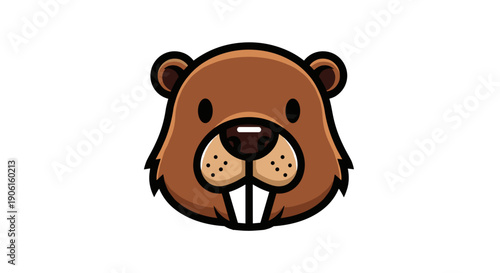 Cartoon Beaver Head with Large Teeth.