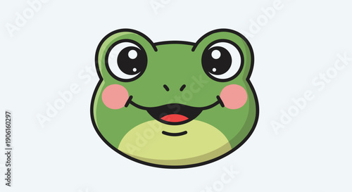 Cartoon Green Frog Face with Smile.