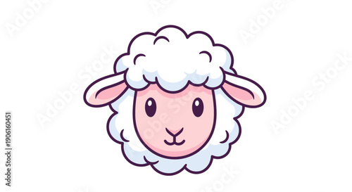 Cartoon Sheep with Fluffy White Wool.