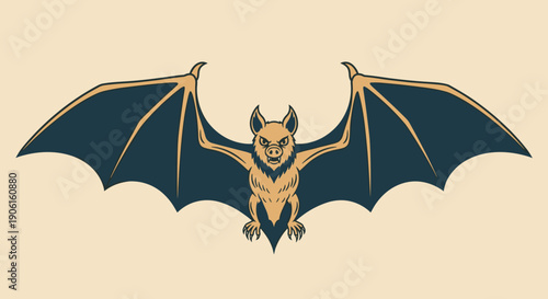 Golden Bat Flying with Spread Wings.