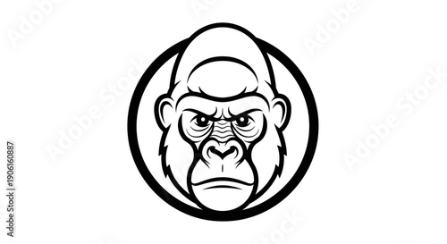 Gorilla Face Illustration in Circle.