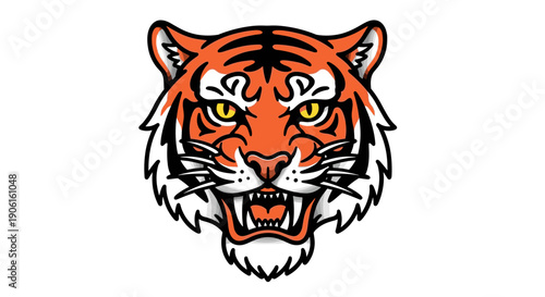 Illustration of a Tiger Head with Open Mouth.