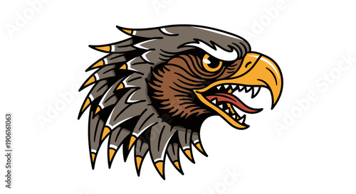 Illustration of Eagle Head with Open Beak.
