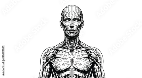 Human muscular anatomy medical sketch illustration