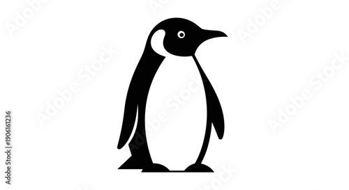Penguin Standing Silhouette Black White Illustration.