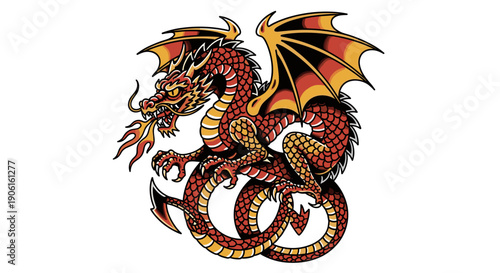 Red and Yellow Dragon Illustration.
