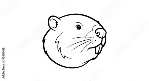 Simple Black and White Beaver Head Illustration.