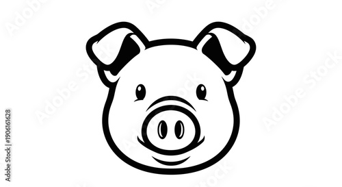 Simple Black and White Pig Face Illustration 3.