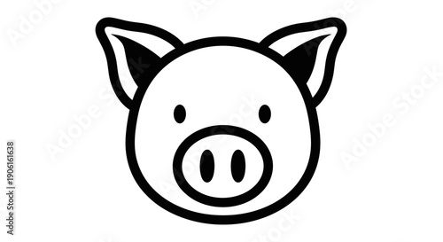 Simple Black and White Pig Face Illustration 2.