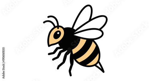 Simple Cartoon Bee Illustration with Stripes.