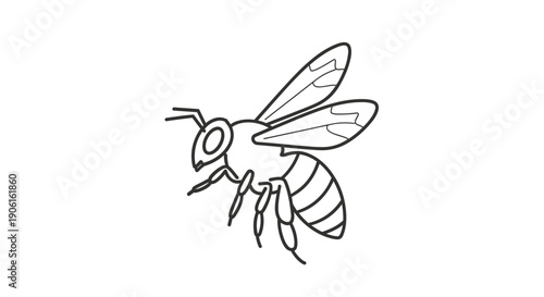 Simple Line Drawing of a Bee.
