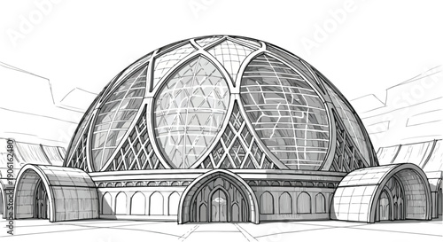Modern stadium dome architectural sketch art