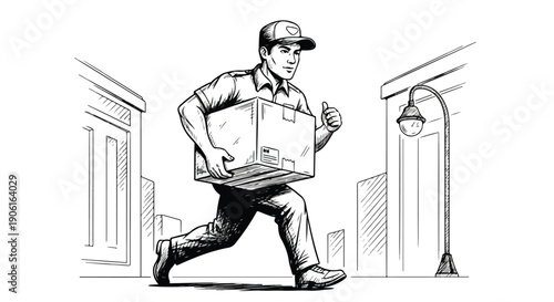 Delivery man package shipping courier sketch