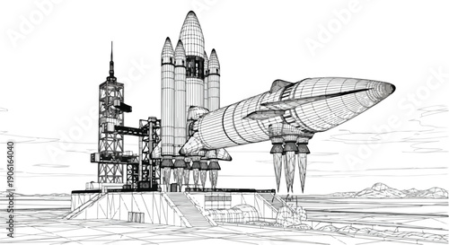 Space rocket launch technology technical sketch