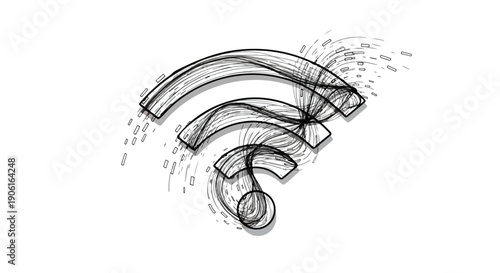 Wireless router wi-fi connection tech sketch art