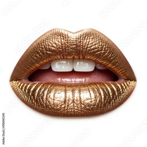 Golden lips with shiny texture close-up luxury beauty makeup fashion glamour