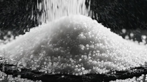 Close-up of white salt crystals pouring onto a pile.