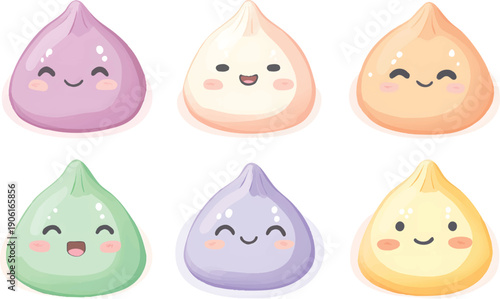 Cute pastel japanese cartoon-style dumplings, simple flat design vector illustration on a transparent background