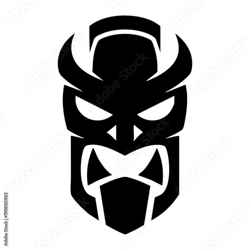 Fierce demon mask with sharp horns and intense gaze