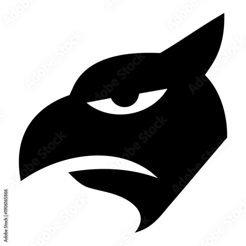 Fierce bird of prey head in sleek black silhouette closeup