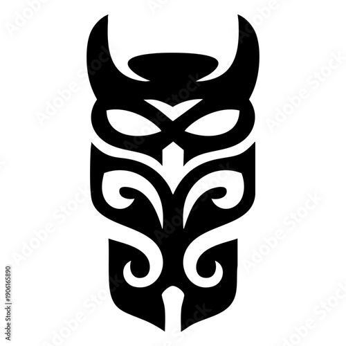 Maori tribal face mask with horns and curved designs