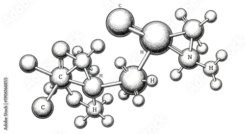 Molecular bond network scientific sketch illustration