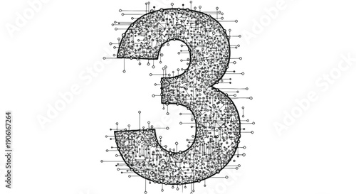 Technical number three geometric sketch art