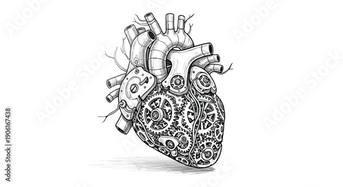 Human heart cardiovascular medical sketch art