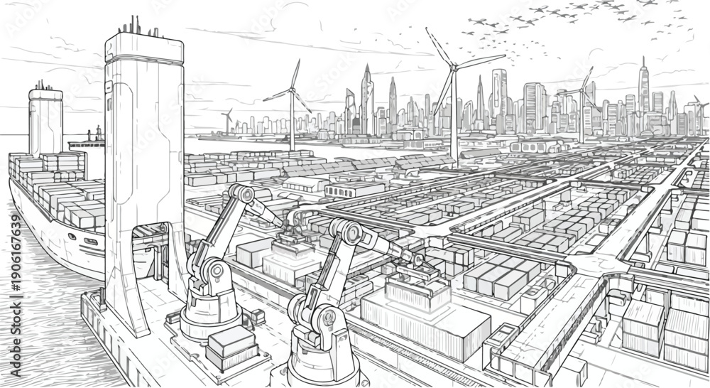 Fototapeta premium Construction city skyline architectural sketch art