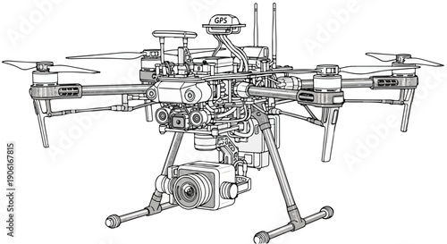 Industrial multicopter drone engineering sketch