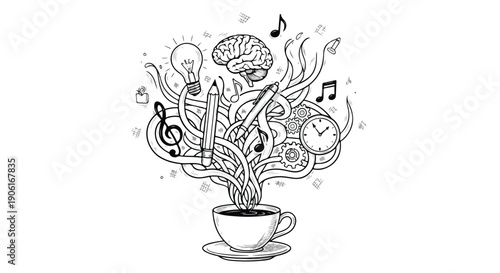 Coffee cup mental creative break concept sketch