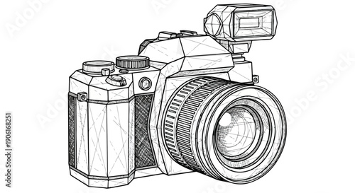 Professional DSLR camera photography gear sketch
