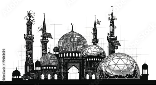 Grand mosque architecture technical sketch art