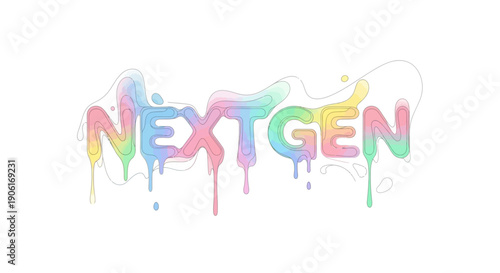 Vibrant nextgen text with colorful liquid effect on white