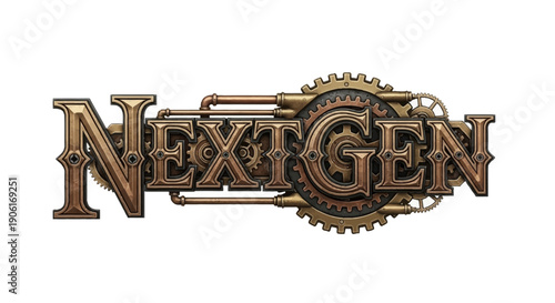 Stunning steampunk style NextGen logo with gears and pipes
