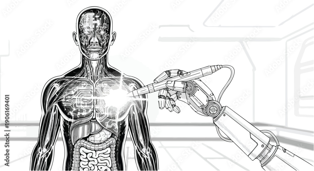 Obraz premium Human heart AI technology medical sketch