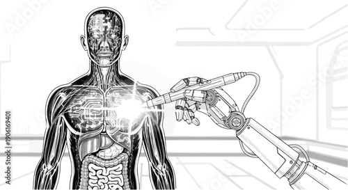 Human heart AI technology medical sketch