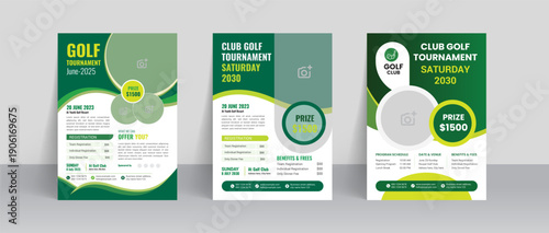 Golf tournament flyer template with sports event poster and annual brochure cover design