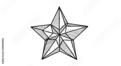 Five point star geometric technical sketch art