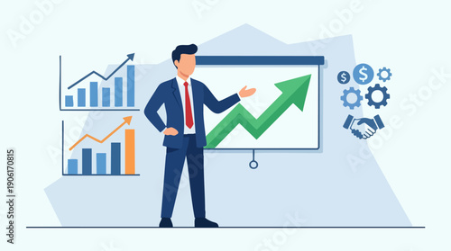 Businessman presenting growth chart graph.