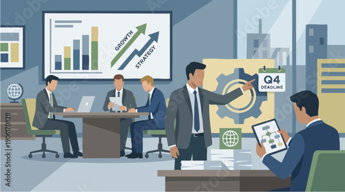 Businessman presenting to colleagues in office.