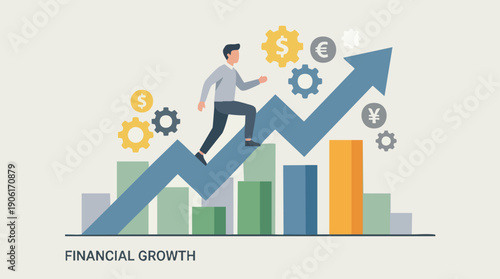 Businessman Climbing Growth Graph Upwards.