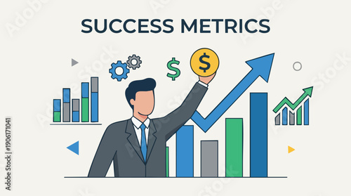 Businessman Holding Dollar Coin Graph.