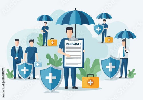 Businessman holding insurance policy document.