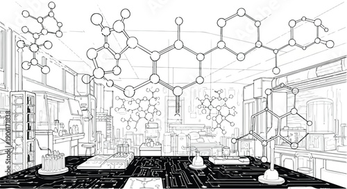 Laboratory glassware scientific research sketch art