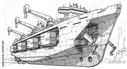 Sinking cargo ship maritime accident sketch art