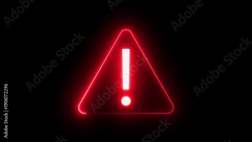 Neon glow effect danger warning sign animation