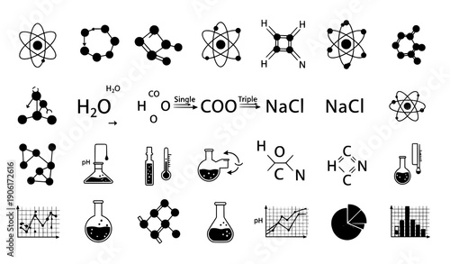 Chemical molecules and science diagram colored vector icon set